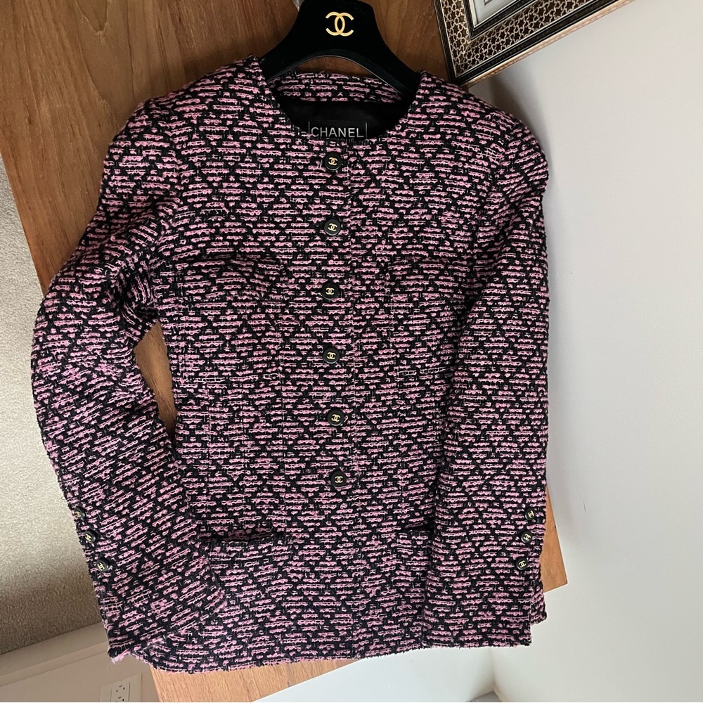 CHANEL Vintage Runway 1995 FW Pink Tweed Jacket Wool FR42 M Excellent Authentic